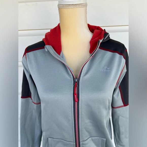 L.L Bean Youth Large 14-16 Grey & Red Polyester Hooded Full Zip Jacket - Picture 2 of 6